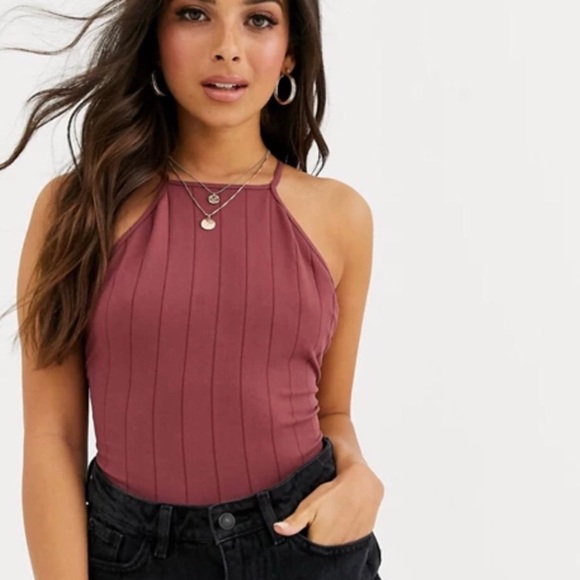 Free People Wine Thong Cut Strap Back Bodysuit Top NWT - Picture 2 of 9